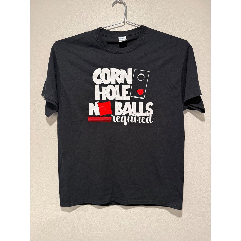 Port & Company Mens XL Corn Hole No Balls Required Graphic T-Shirt Black‎ Cotton